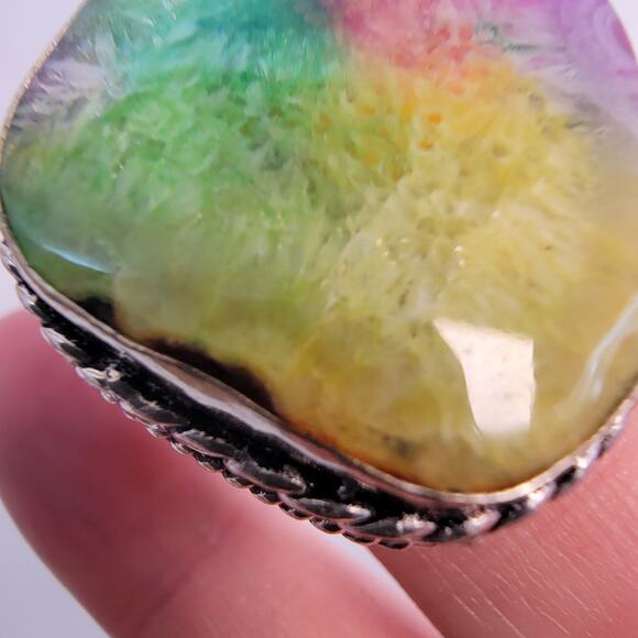 Handmade Fluorite Gemstone Pendant in Sterling Silver Colorful Statement Jewelry - Picture 9 of 10